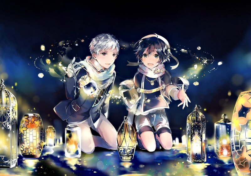 Two Anime Characters Kneeling — Blue, Magical