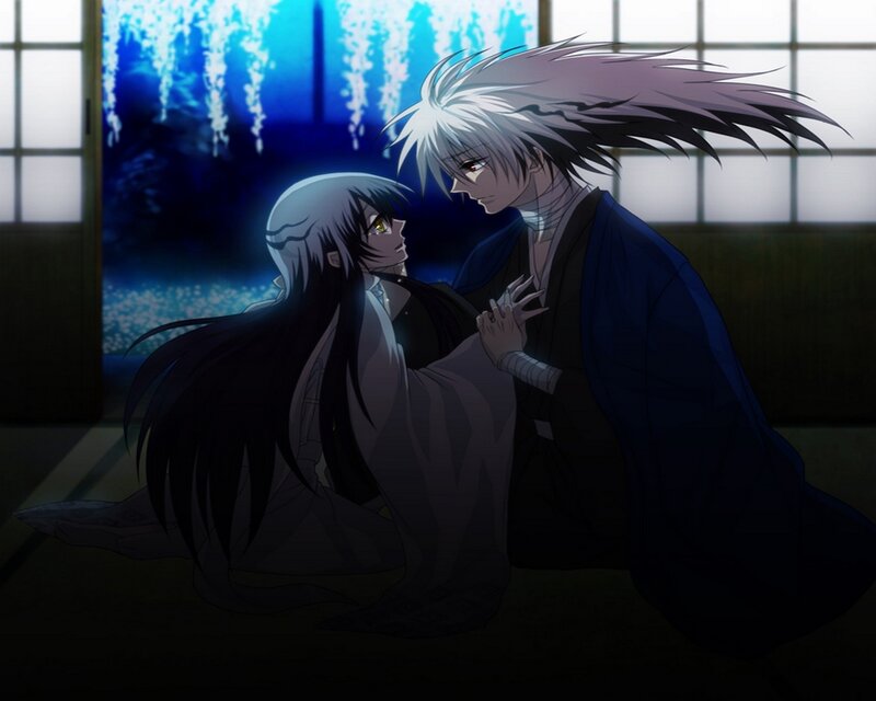 Two Anime Characters Kneeling — Blue