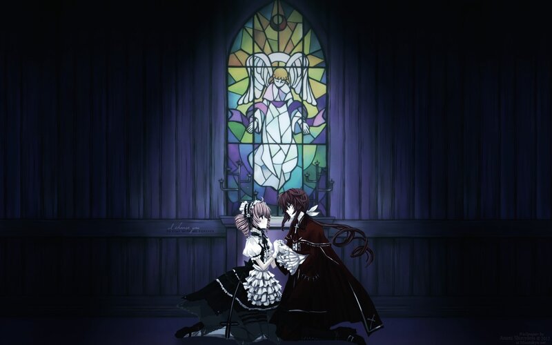 Two Anime Characters Kneeling — Purple