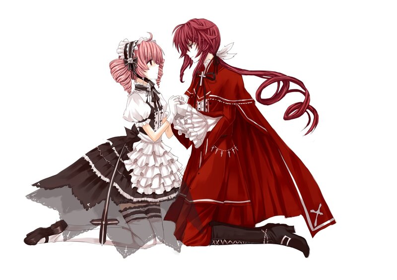 Two Anime Characters Kneeling — Red, Dramatic