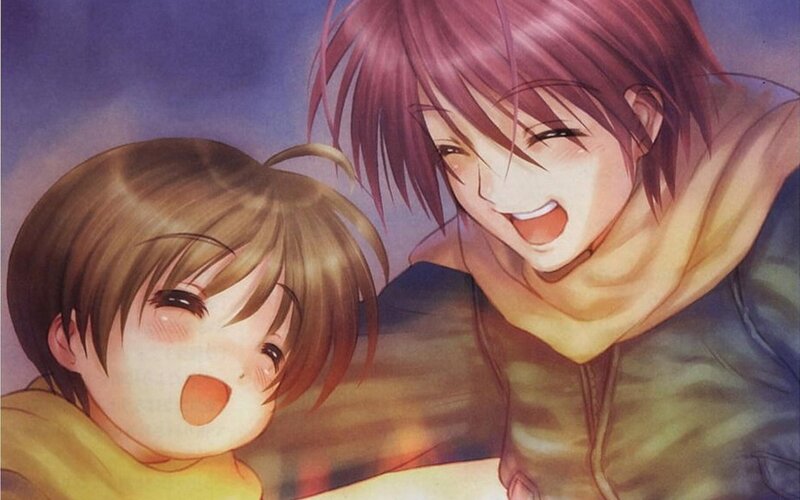Two anime characters laughing together