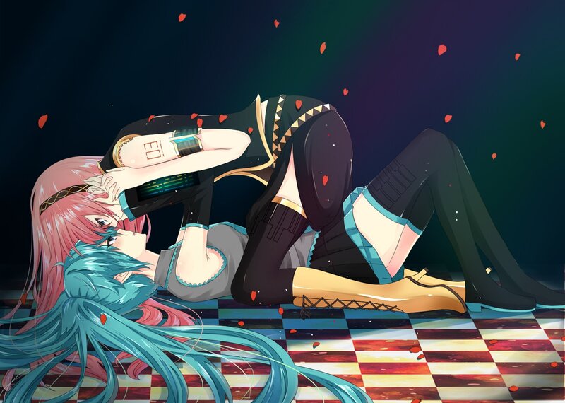 Two Anime Characters Lying — Blue, Dramatic, Night