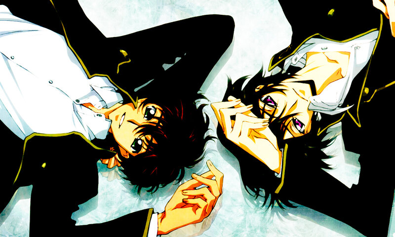 two anime characters lying down