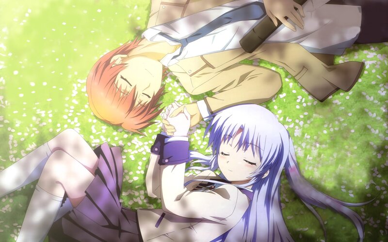 Two Anime Characters Lying Down — Green, Peaceful, Spring
