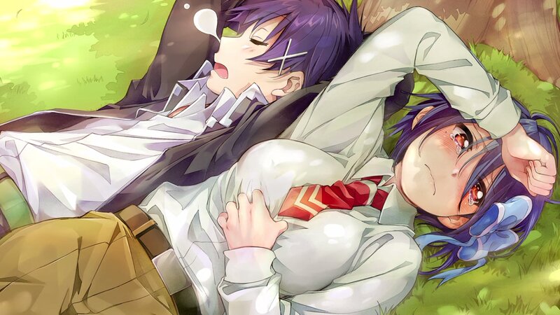 Two Anime Characters Lying — Green, Peaceful, Afternoon