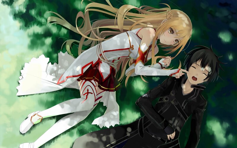 Two Anime Characters Lying — Green, Peaceful, Girl