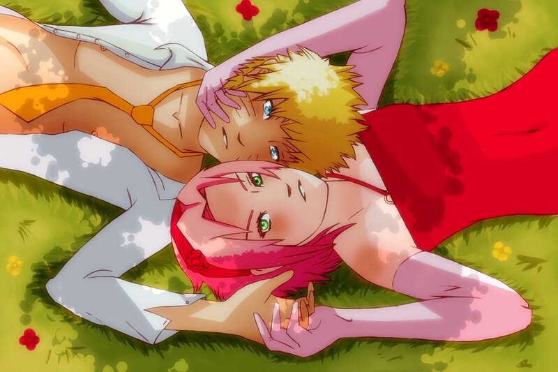 Two Anime Characters Lying — Green, Serene