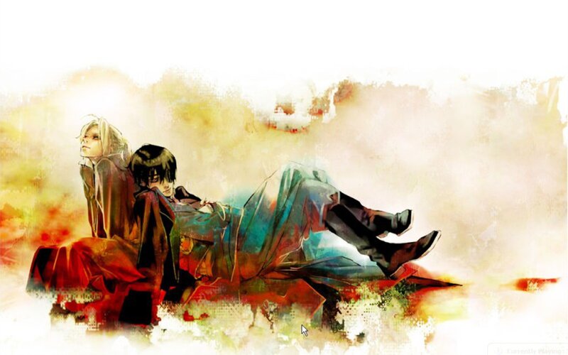 Two Anime Characters Lying — Red, Dramatic, Sunset