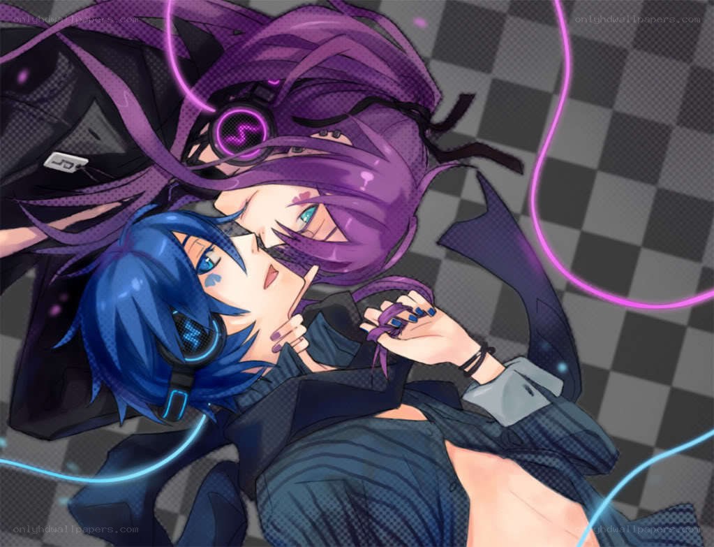 Two anime characters lying together