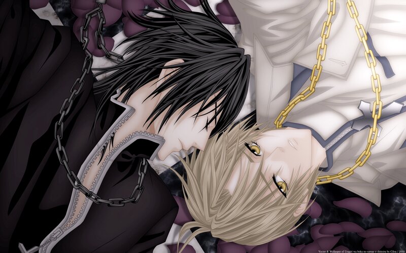 Two anime characters lying together
