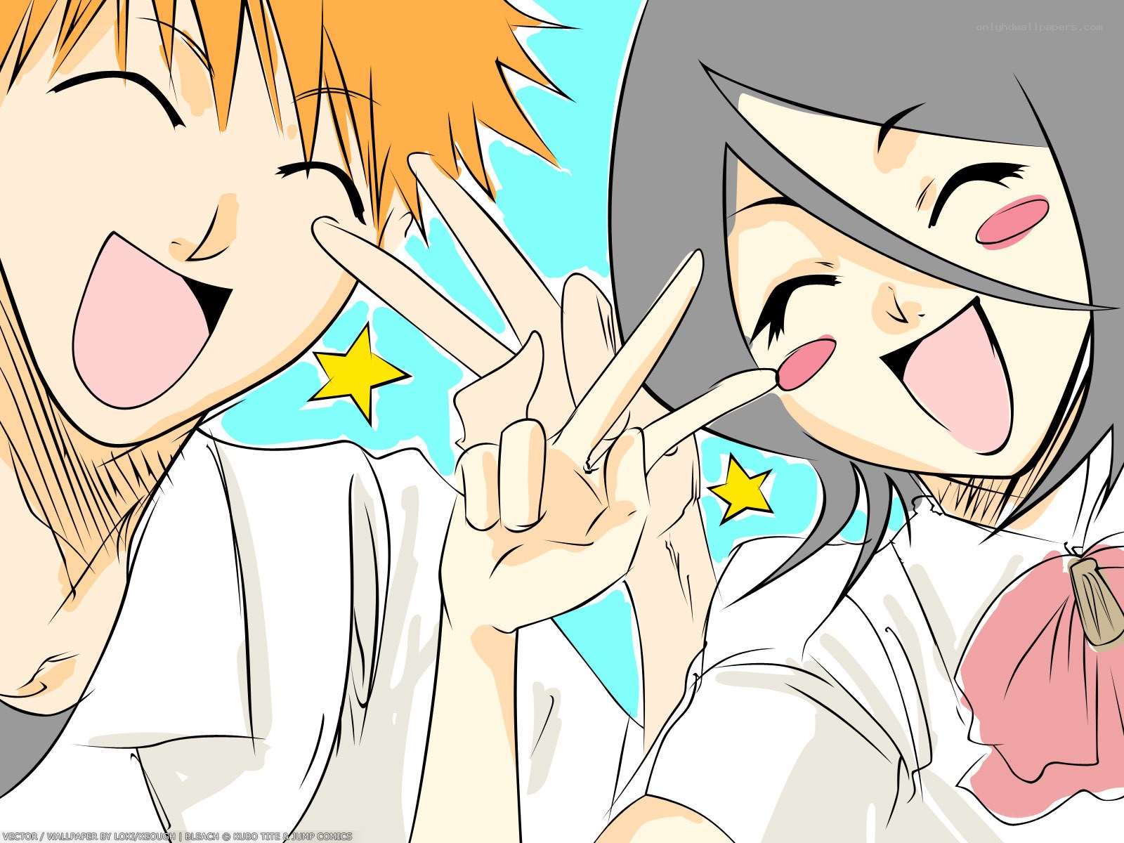 Two anime characters making peace signs
