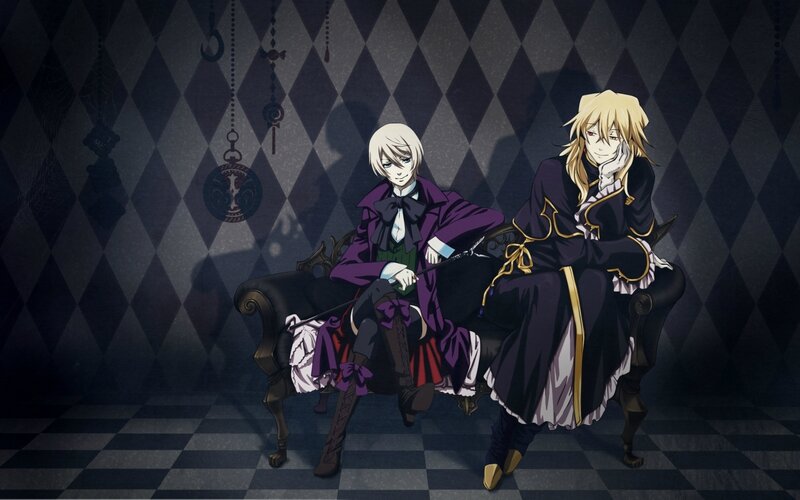 Two Anime Characters on a Bench — Purple