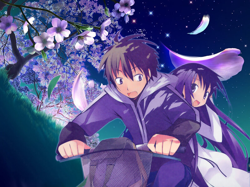 Two Anime Characters on a Bike — Purple