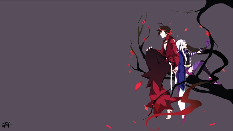 Two Anime Characters on a Branch — Purple