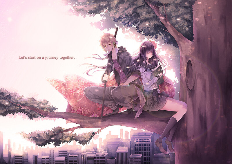 Two Anime Characters on a Branch