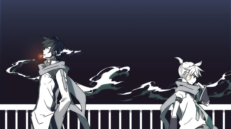 two anime characters on a bridge