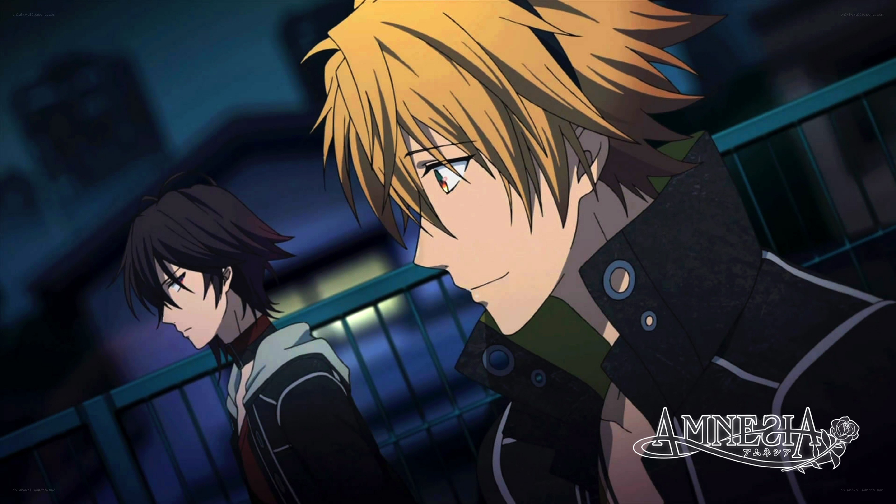 Two anime characters on a bridge