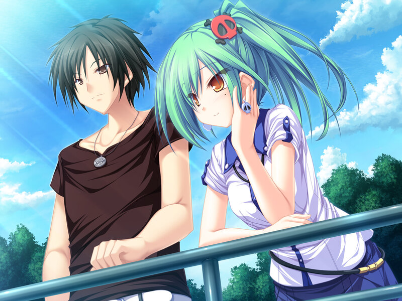 Two Anime Characters on a Bridge — Blue