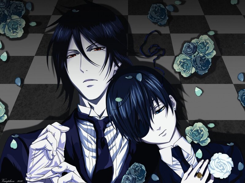 Two anime characters on a checkered floor