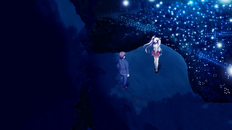 Two Anime Characters on a Cliff — Blue, Serene