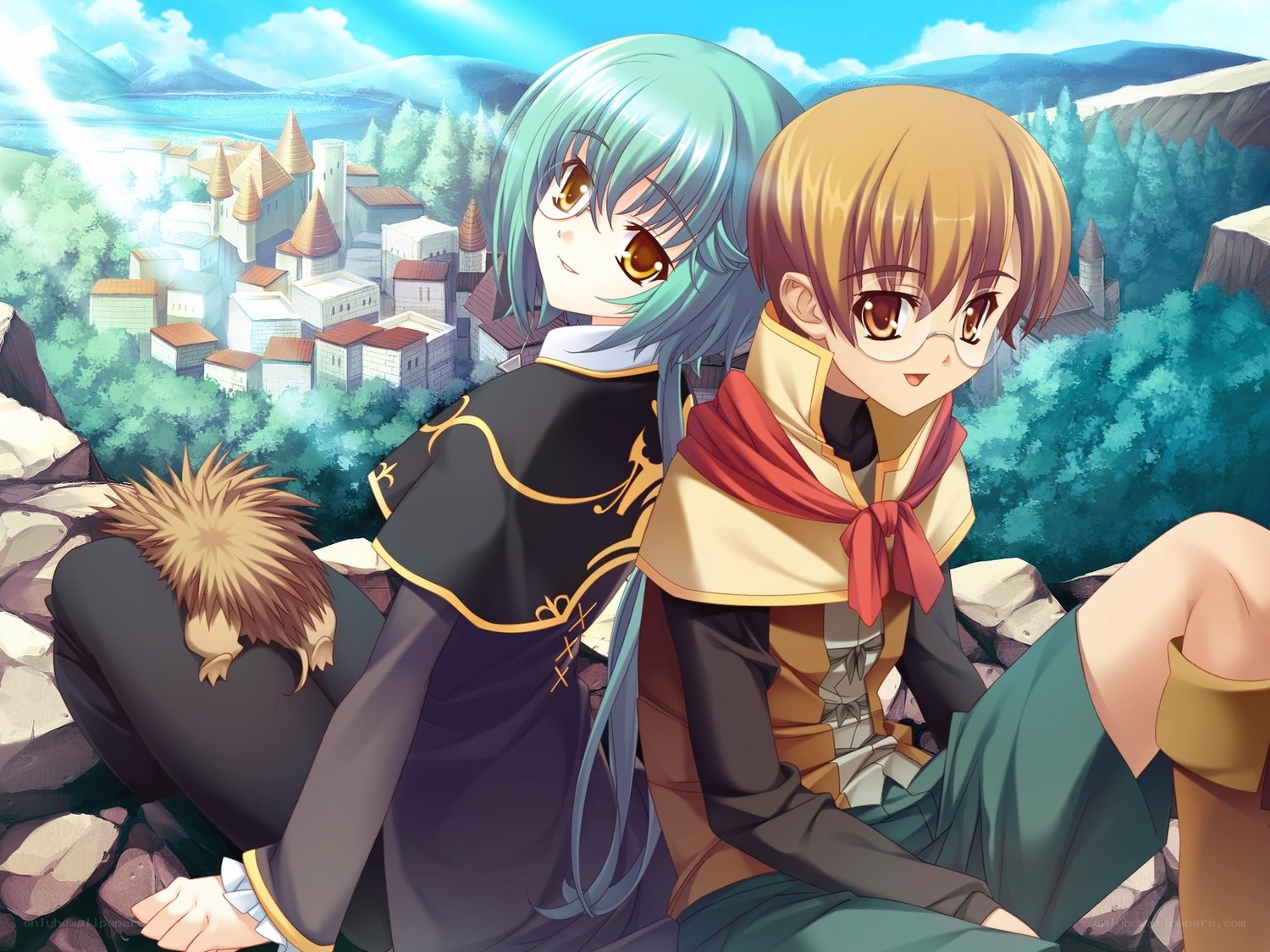 Two anime characters on a cliff