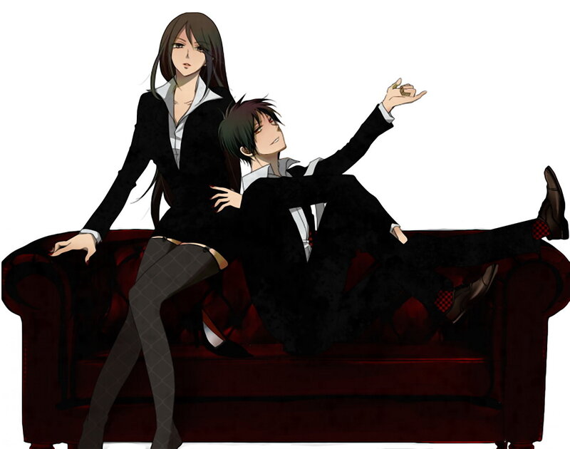 Two anime characters on a couch