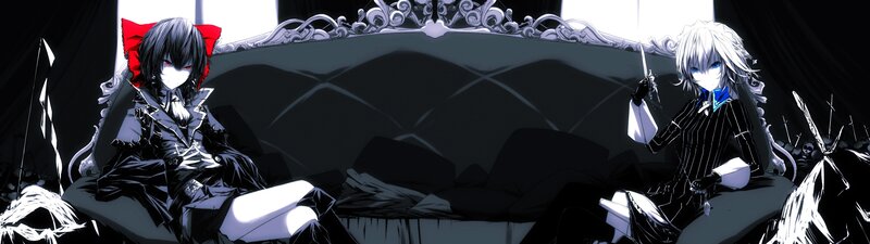Two anime characters on a couch