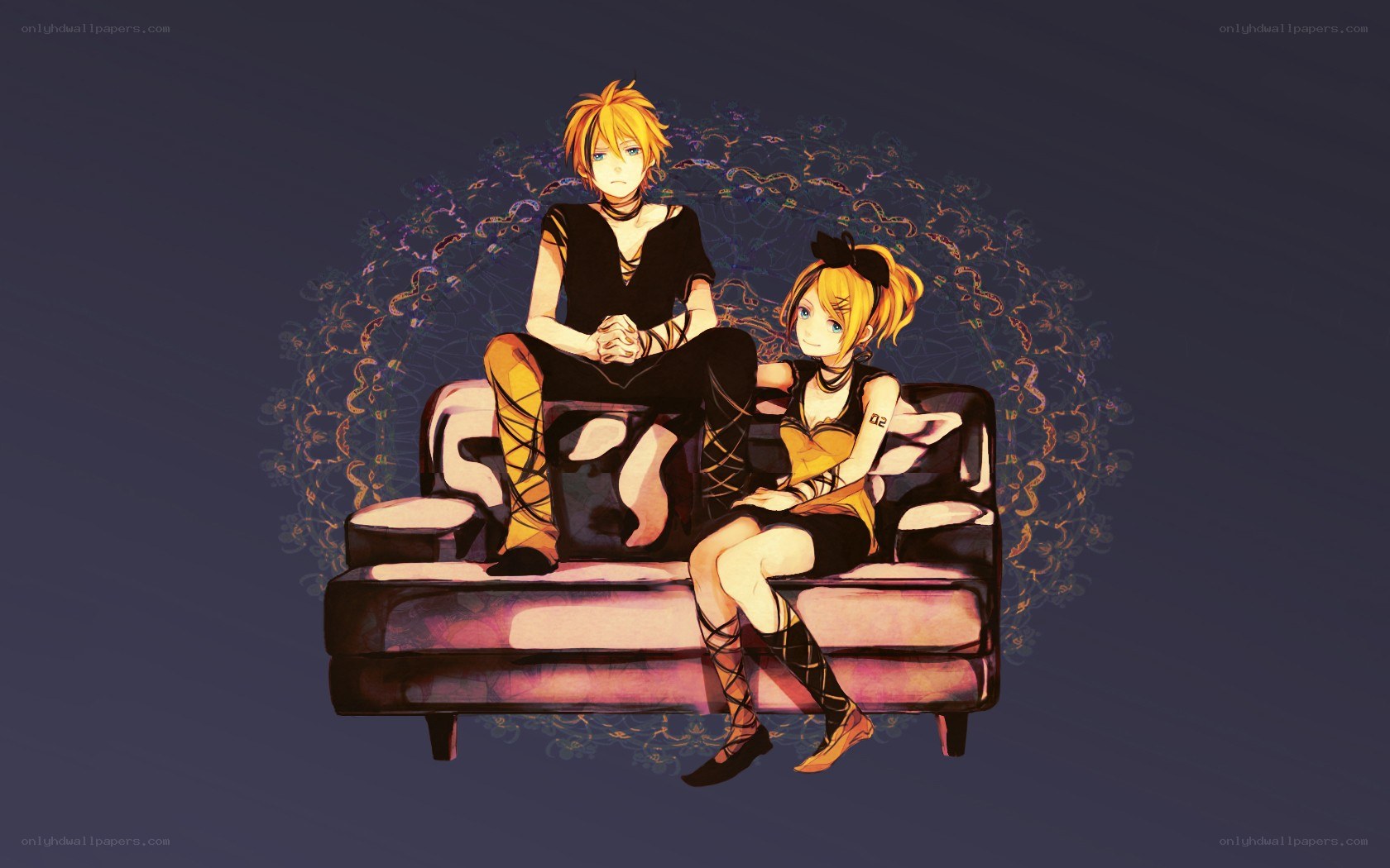 Two anime characters on a couch