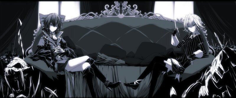 Two Anime Characters on a Couch — Black, Dramatic