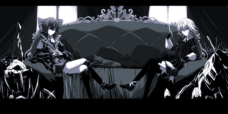 Two Anime Characters on a Couch — Black