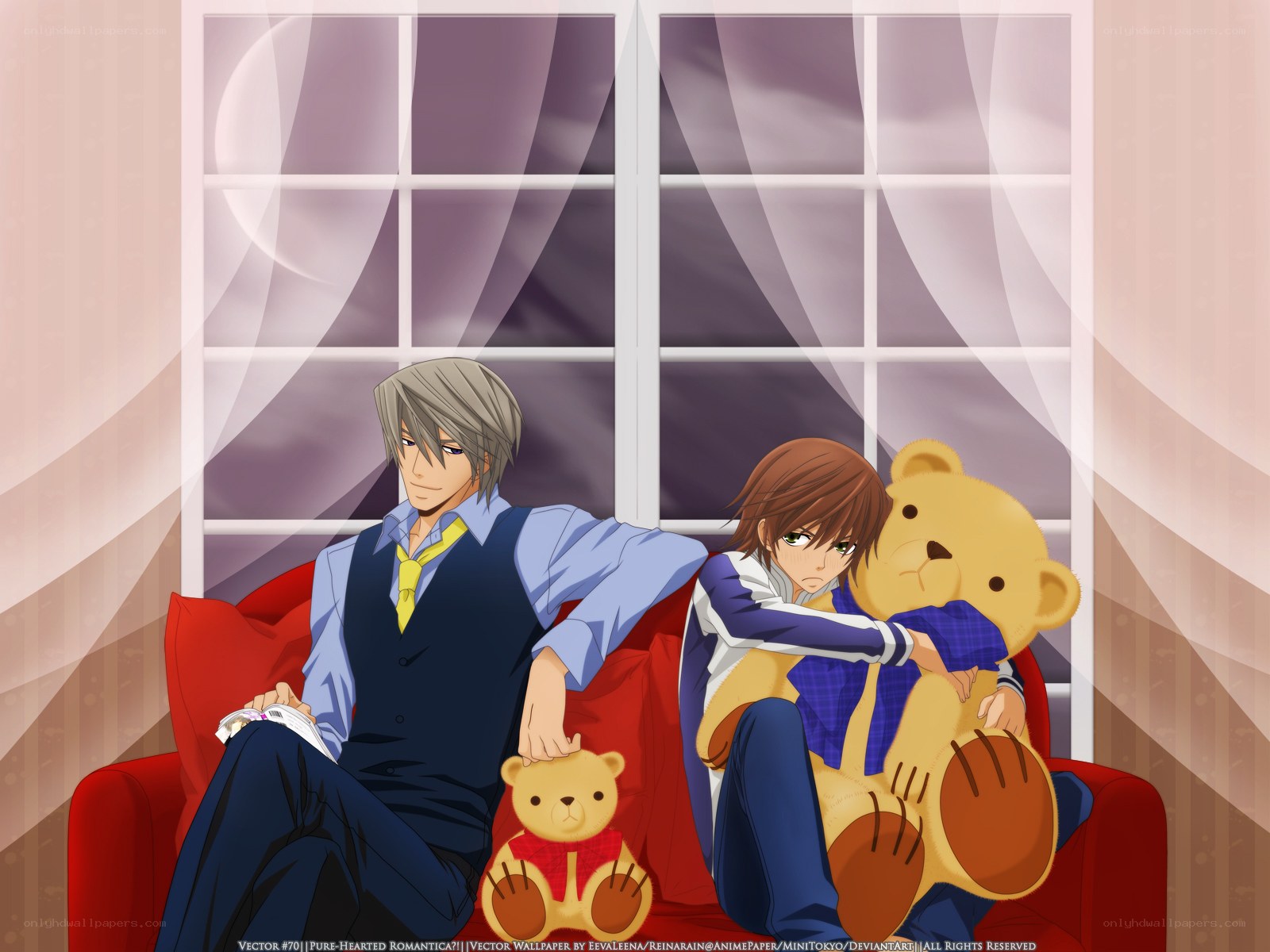 Two anime characters on a couch