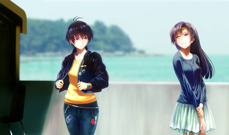 Two Anime Characters on a Deck