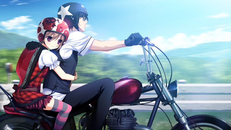 Two Anime Characters on a Motorcycle — Blue, Serene