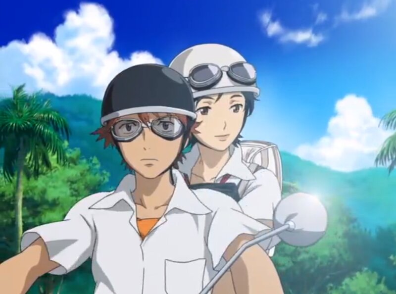 Two Anime Characters on a Motorcycle — Blue