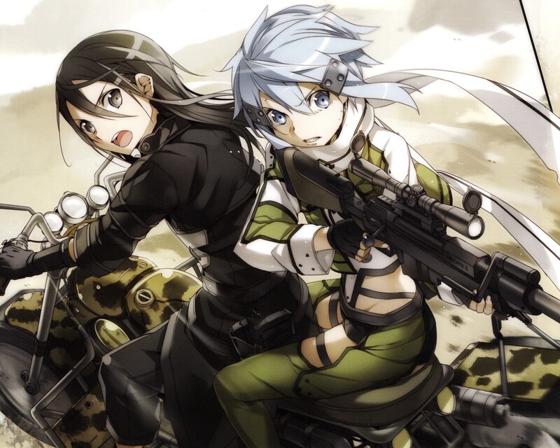 Two Anime Characters on a Motorcycle — Green