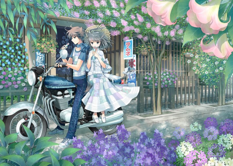Two Anime Characters on a Motorcycle