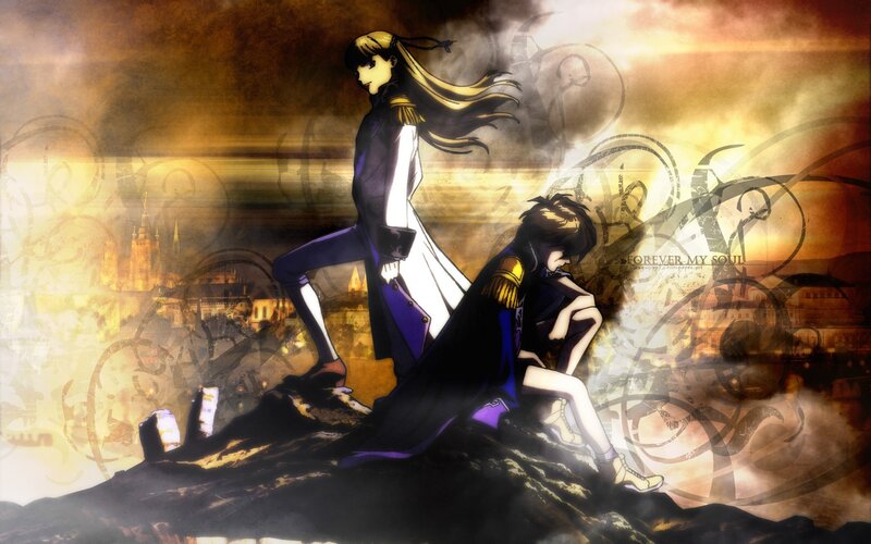 Two Anime Characters on a Rock