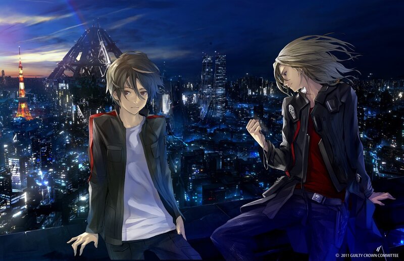 Two anime characters on a rooftop