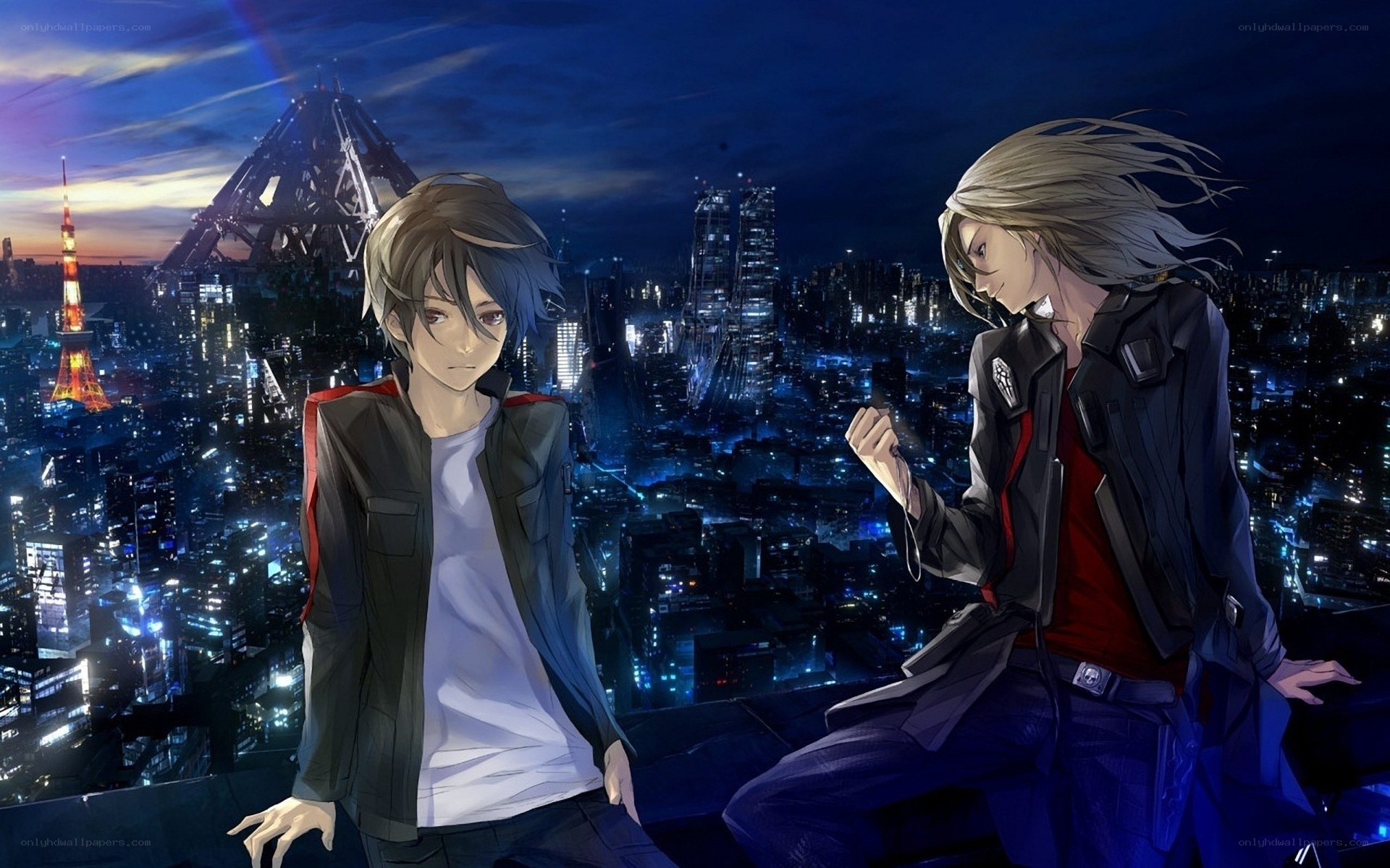 Two anime characters on a rooftop
