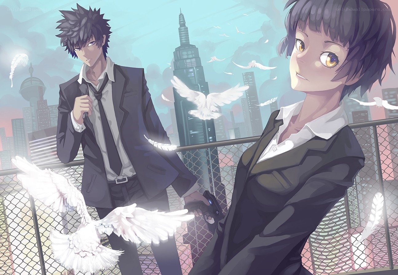 Two anime characters on a rooftop