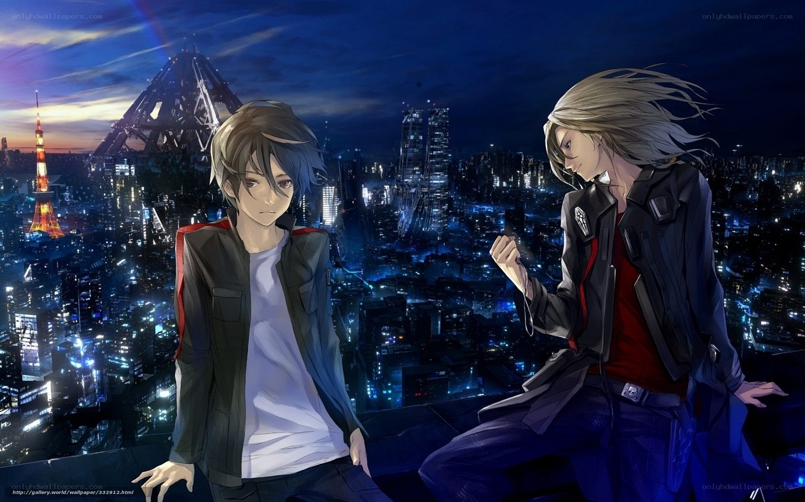 Two anime characters on a rooftop