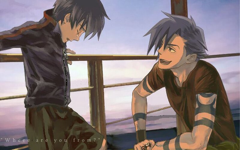 Two anime characters on a ship
