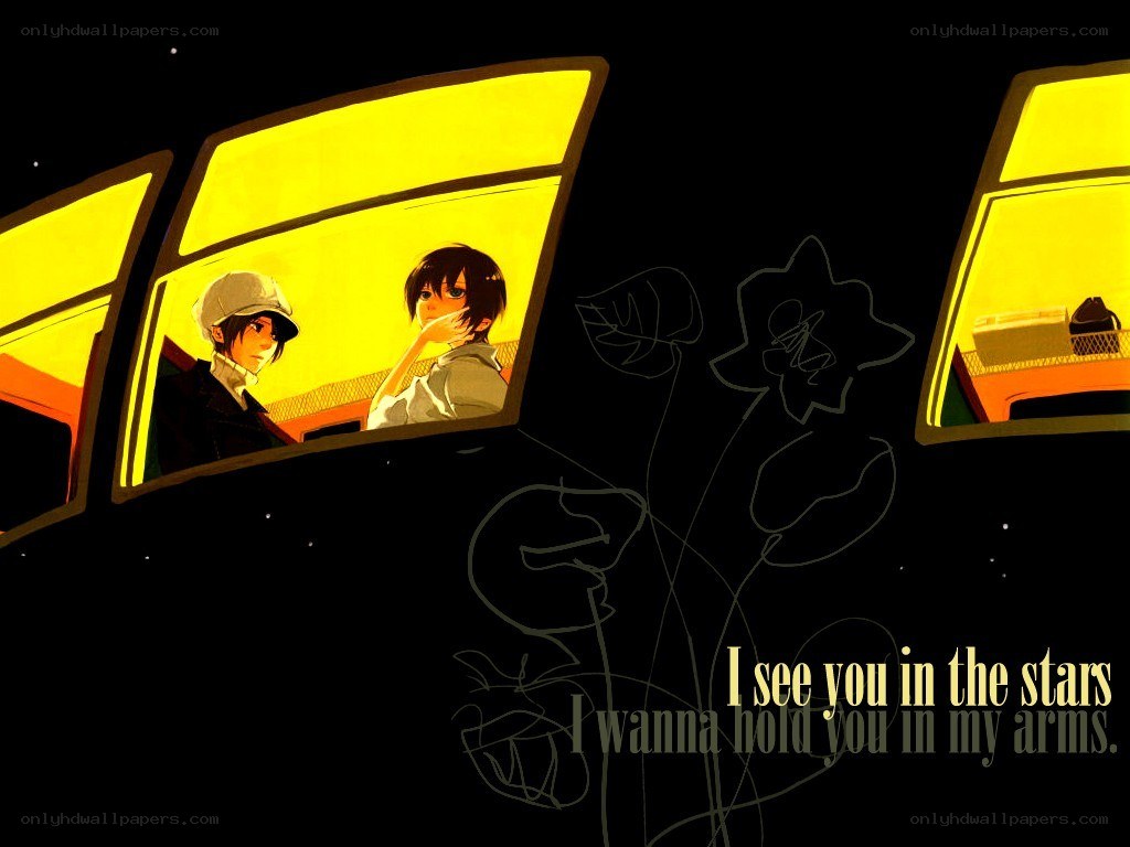 two anime characters on a train