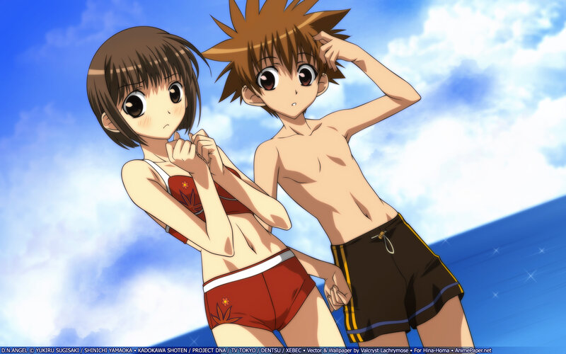 Two Anime Characters on Beach — Blue, Bright, Sunny