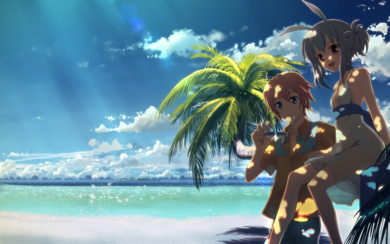 Two Anime Characters on Beach — Blue, Serene