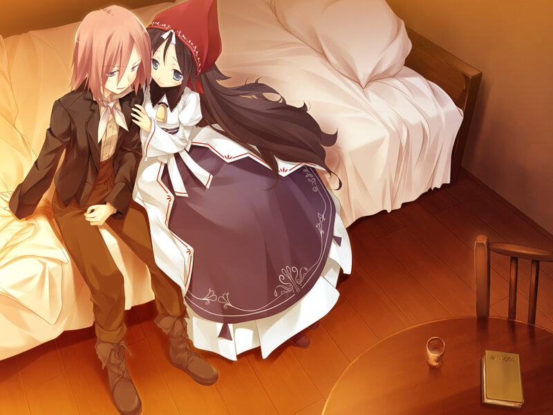 Two Anime Characters on Bed — Brown