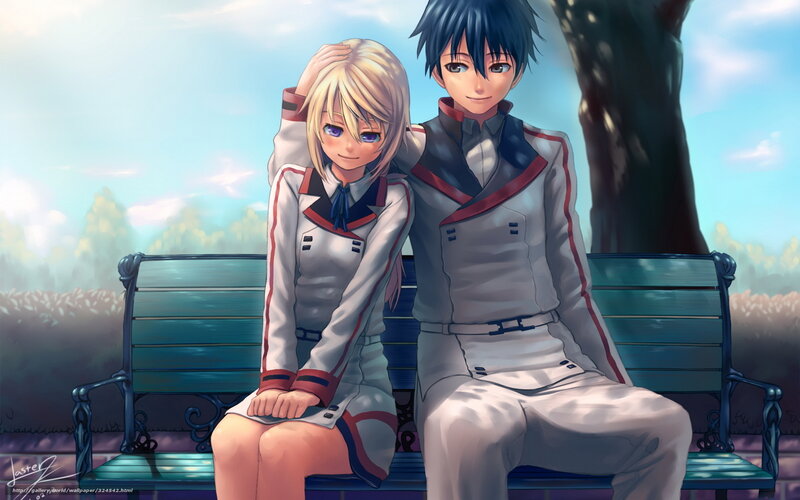 Two Anime Characters on Bench — Blue, Serene, Afternoon