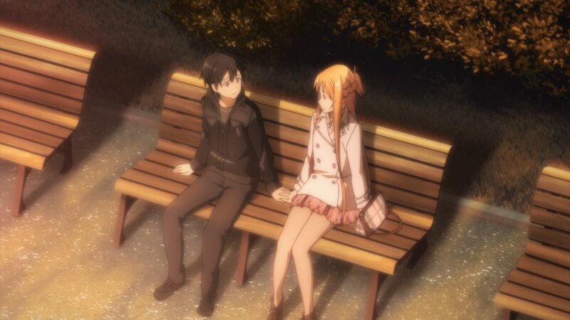 Two Anime Characters on Bench — Brown
