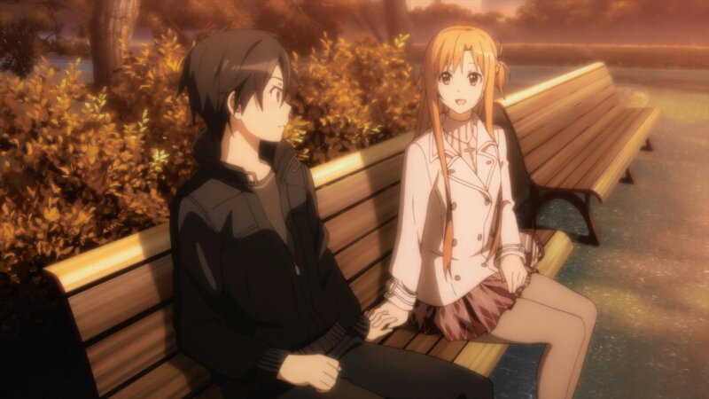 Two Anime Characters on Bench — Orange
