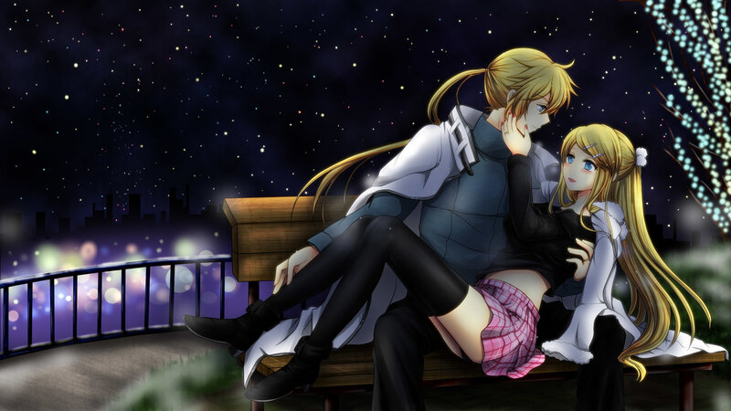 Two Anime Characters on Bench